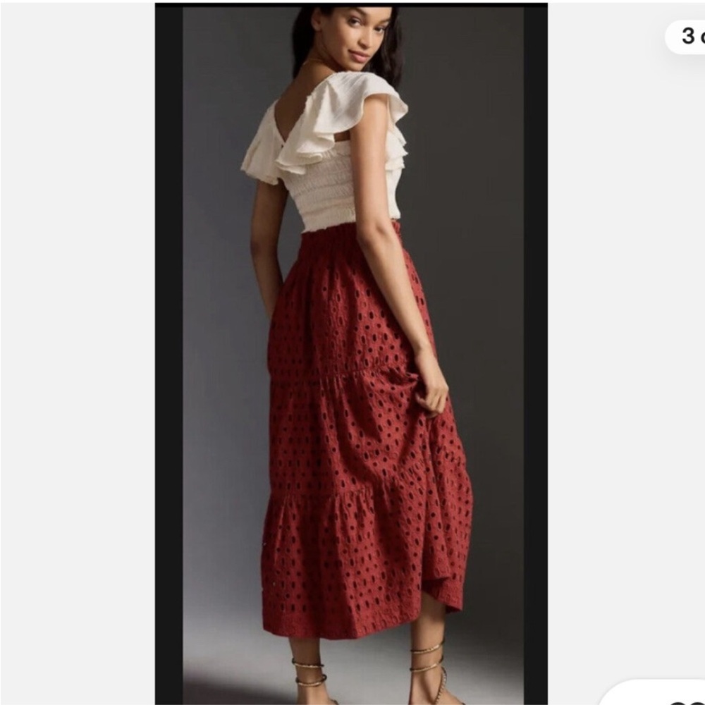 Anthropologie Red Eyelet Maxi Skirt - Picture 2 of 6